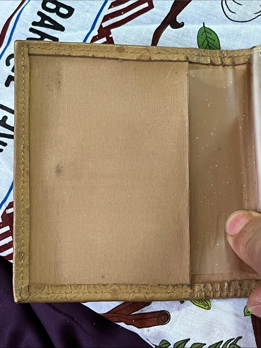 Saks Fifth Avenue Tan Faux-Ostrich Key & Card Wallet
